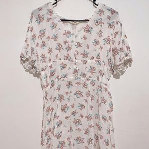 Floral Printed Short Sleeve Button Up Dress